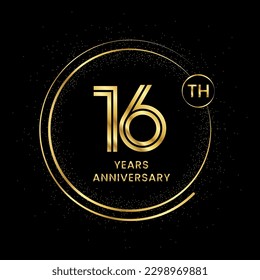 16 years anniversary with golden circle glitter and double circle line vector template