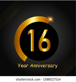 16 years anniversary golden color with circle ring isolated on black background for anniversary 