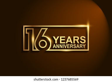 16 years anniversary golden design vector line style for company celebration