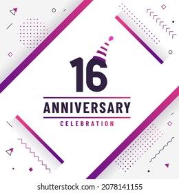 16 years anniversary greetings card, 16 anniversary celebration background free colorful vector.