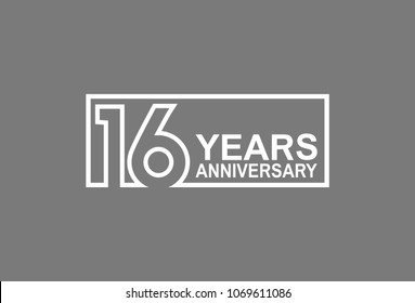 16 years anniversary line style white color in square isolated on gray color for celebration 