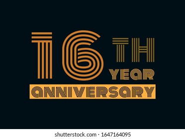 16 years anniversary line style gold color with the gray background 