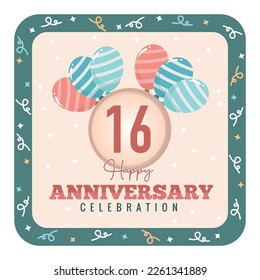 16 years anniversary logo with balloon design template vector design abstract