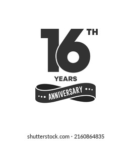 16 years anniversary logo with black color for booklet, leaflet, magazine, brochure poster, banner, web, invitation or greeting card. Vector illustrations.