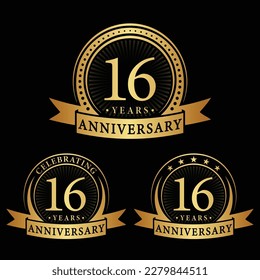 16 years anniversary logo collections. Set of 16th Anniversary logotype template. Vector and illustration.