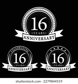 16 years anniversary logo collections. Set of 16th Anniversary logotype template. Vector and illustration.