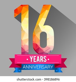 16 Years Anniversary logo. with colorful polygonal.