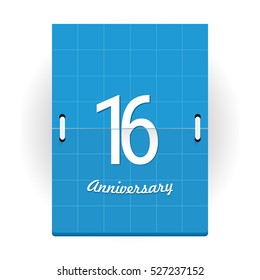16 Years Anniversary Logo Designed like Flip Calendar