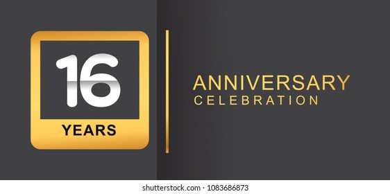 16 years anniversary logo framed with golden square isolated on black background simple and modern design for anniversary celebration.
