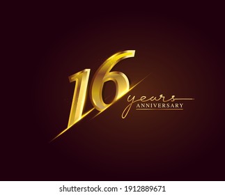 16 Years Anniversary Logo Golden Colored isolated on elegant background, vector design for greeting card and invitation card