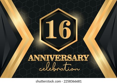 16 Years Anniversary Logo Golden Colored  vector design for greeting