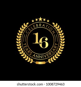 16 Years Anniversary Logo Template, isolated on black background. Vector illustration