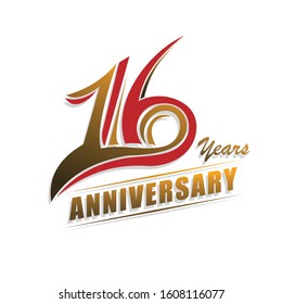 16 Years Anniversary Logo Template with ribbon