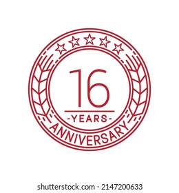 16 years anniversary logo template. 16th line art vector and illustration.
