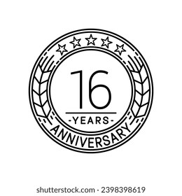 16 years anniversary logo template. 16th line art vector and illustration.