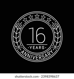 16 years anniversary logo template. 16th line art vector and illustration.