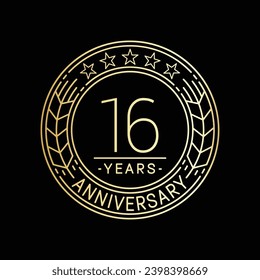 16 years anniversary logo template. 16th line art vector and illustration.