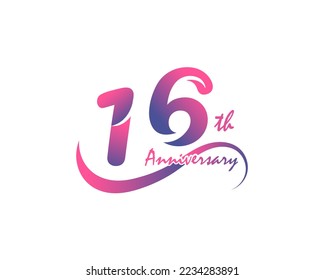 16 years anniversary logotype. 16th Anniversary template design for Creative poster, flyer, leaflet, invitation card