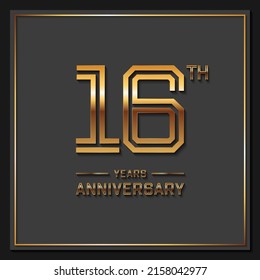 16 Years Anniversary logotype. Anniversary celebration template design for booklet, leaflet, magazine, brochure poster, banner, web, invitation or greeting card. Vector illustrations.