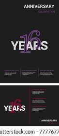 16 Years Anniversary Logotype design with overlapping styles between numbers and letters