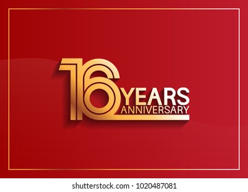 16 years anniversary logotype with golden multiple line style on red background for celebration