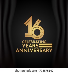 16 Years Anniversary Logotype with  Golden Multi Linear Number Isolated on Black Background