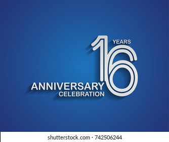 16 years anniversary logotype linked line number with silver color for celebration event isolated on blue background