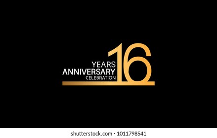 16 years anniversary logotype with single line golden and silver color for celebration 