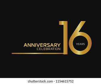 16 years anniversary logotype with single line golden and silver color for celebration