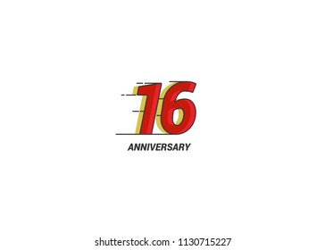 16 Years Anniversary logotype with white flat red colored font for company celebration event, birthday
