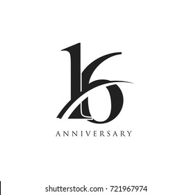 16 years anniversary pictogram vector icon, simple years birthday logo label, black and white stamp isolated