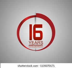 16 years anniversary red logotype style with slash circle for company celebration event