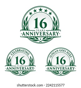 16 years anniversary set. 16th celebration logo collection. Vector and illustration. 