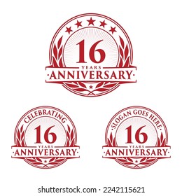 16 years anniversary set. 16th celebration logo collection. Vector and illustration. 