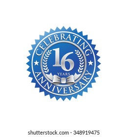 16 years anniversary silver blue badge logo
