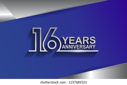 16 years anniversary silver color line style isolated on blue background