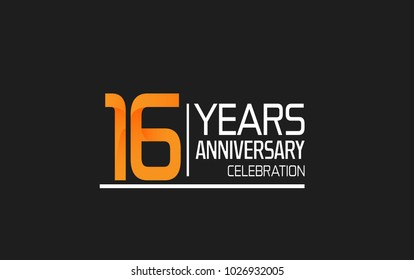 16 years anniversary simple design celebration with orange color and white isolated on black background