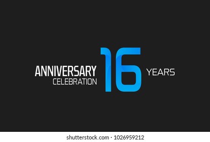 16 years anniversary simple design with blue and white color for celebration event