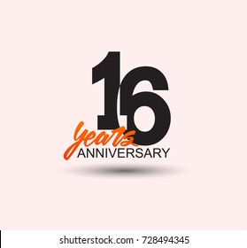 16 years anniversary simple design with negative style and yellow color isolated in white background