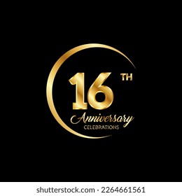 16 years anniversary. Anniversary template design concept with golden number , design for event, invitation card, greeting card, banner, poster, flyer, book cover and print. Vector Eps10