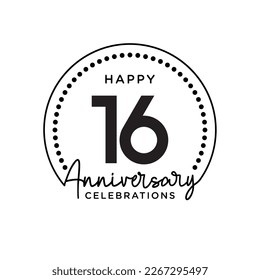 16 years anniversary. Anniversary template design concept, monochrome, design for event, invitation card, greeting card, banner, poster, flyer, book cover and print. Vector Eps10