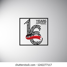 16 years anniversary template flat style with square and red ribbon