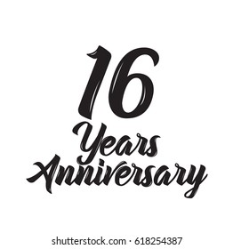 16 years anniversary, text design. Vector calligraphy. Typography poster. Usable as background.