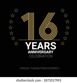 16 years anniversary vector icon, logo. Graphic design element with number and text composition for 16th anniversary.