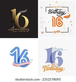 16 years anniversary vector number icon, birthday logo label, anniversary design