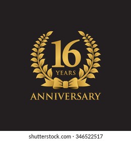 16 years anniversary wreath ribbon logo black background