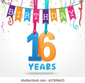 16 Years Birthday Celebration greeting card Design