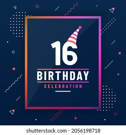 16 years birthday greetings card, 16 birthday celebration background colorful free vector.