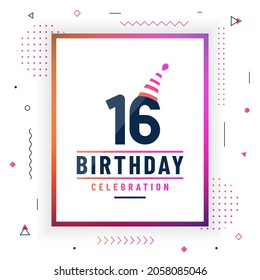 16 years birthday greetings card, 16 birthday celebration background colorful free vector.