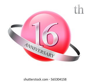 16 years celebrating anniversary. valentine, wedding, family congratulating template